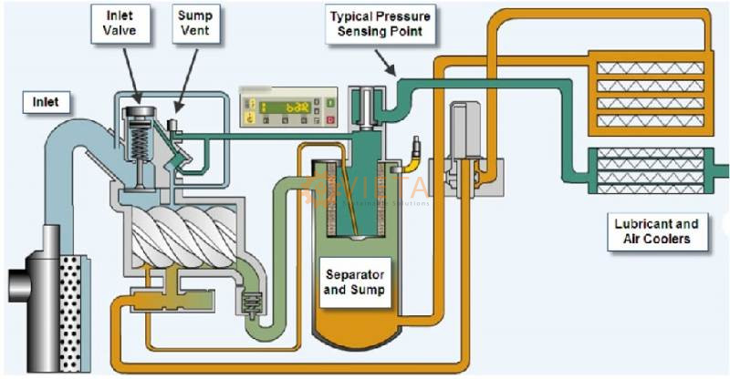 Nguyên lý hoạt động của máy nén khí trục vít có dầu